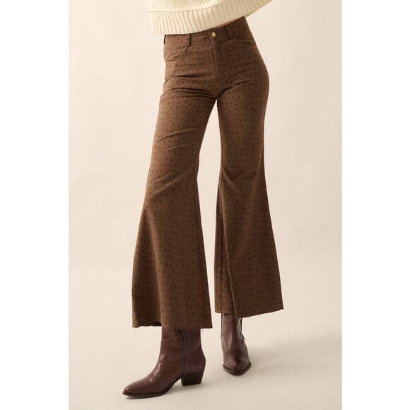 Promesa Chocolate Size Small Floral Twill Cropped High-Waist Flare Pants - Picture 4 of 6